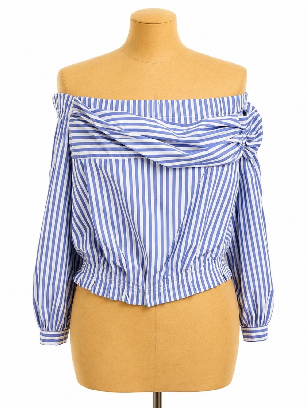 ZARA Off Shoulder Striped Crop Top Blue White Size M